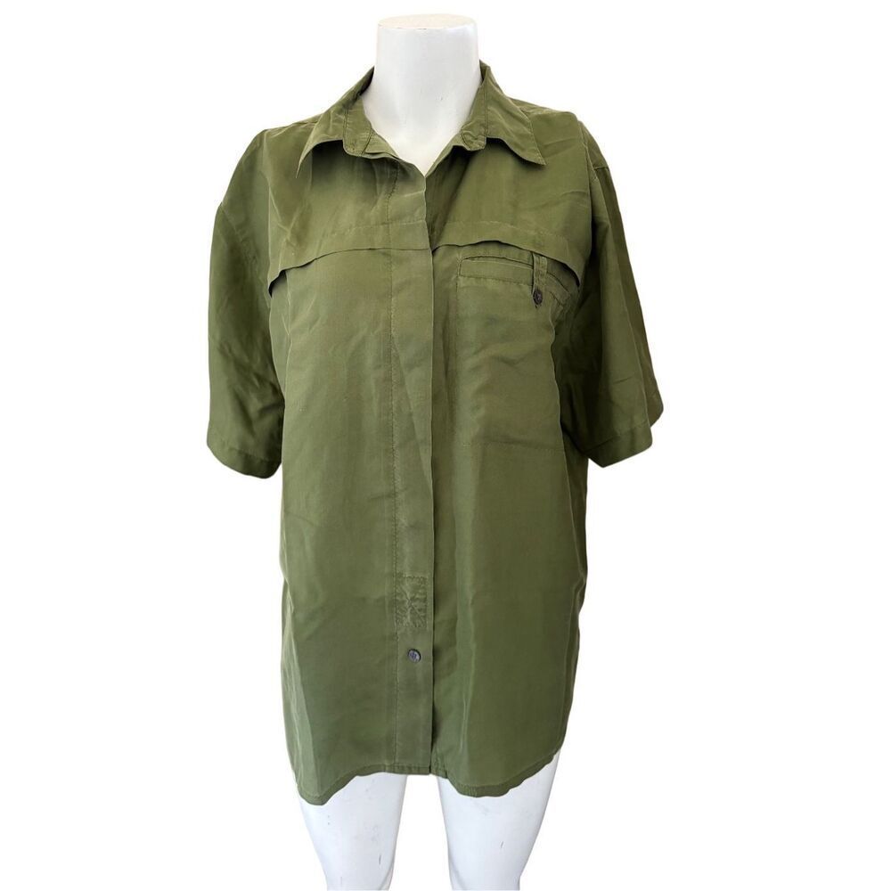 Louise Paris women’s M vintage 90s sage green 100% silk button up blouse short s